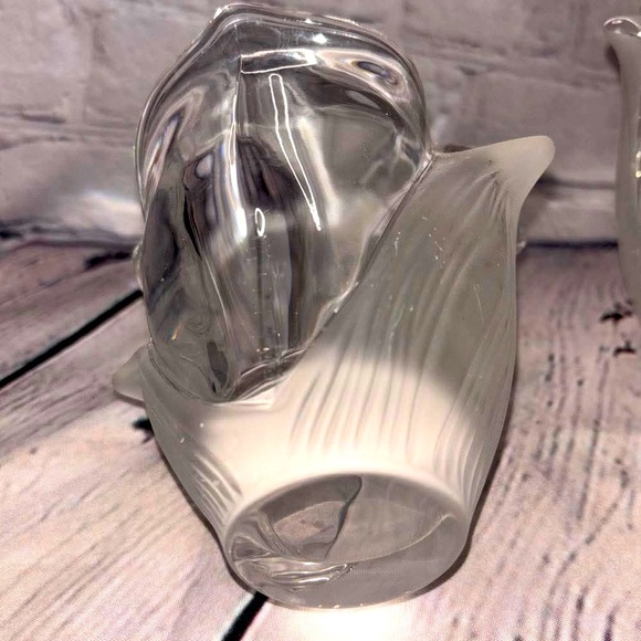 Elegant heavy leaded crystal floral Votive Holders -  set of 2 clear and frosted - Picture 3 of 5